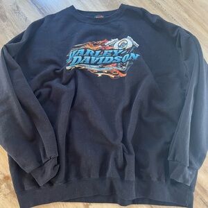 Harley-Davidson Black Crewneck Sweatshirt with Blue & Orange Flame Logo